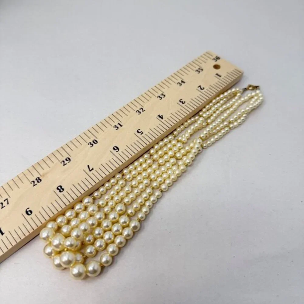 Vintage Multi-Strand Cream Imitation Pearl‎ Necklace Gold-Tone Spacer Beads